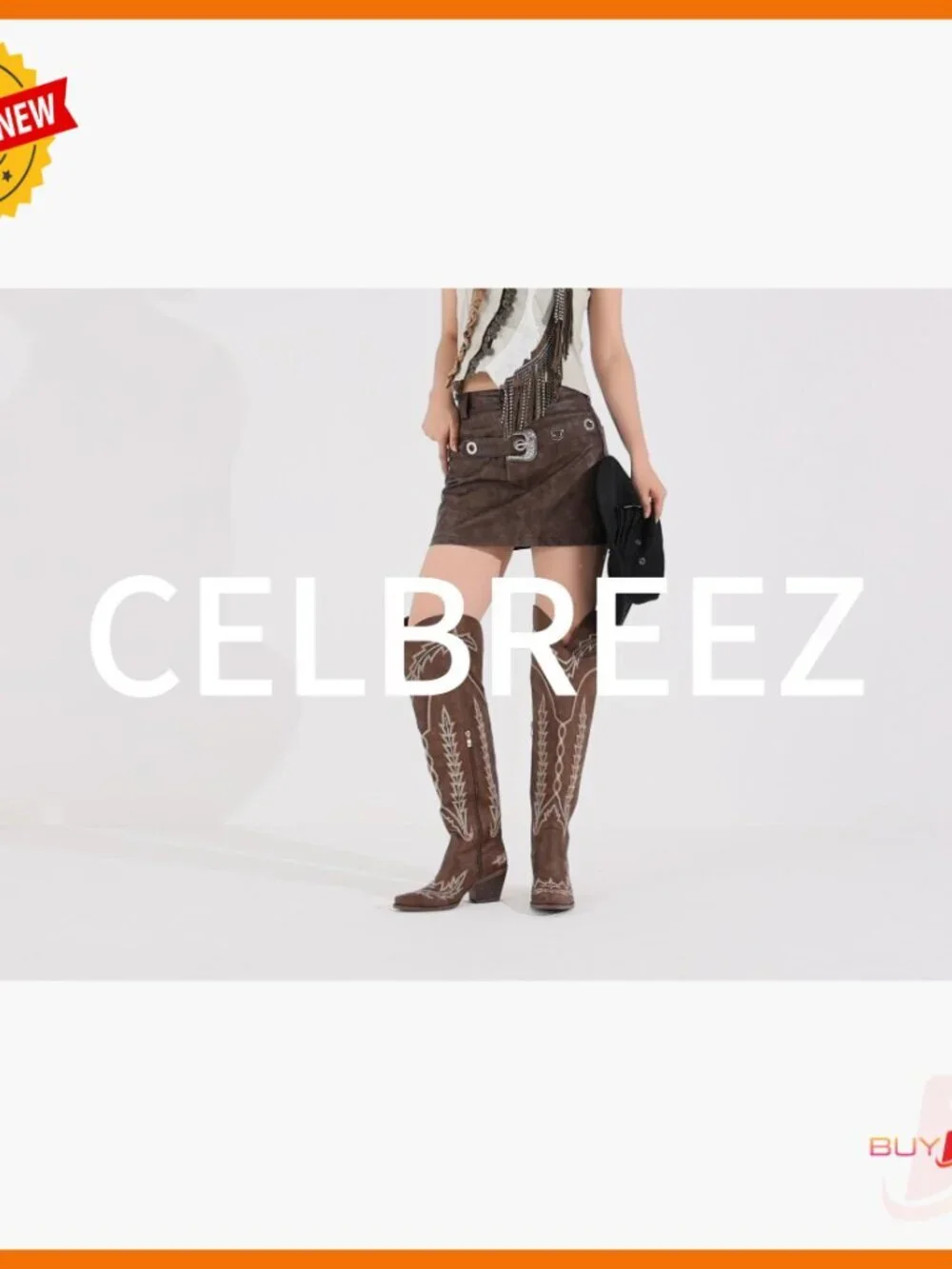 Women's Over the Knee Western Boots Pointed Toe Chunky Heel Side Zip